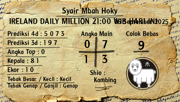Prediksi Ireland Daily Million 21:00 WIB