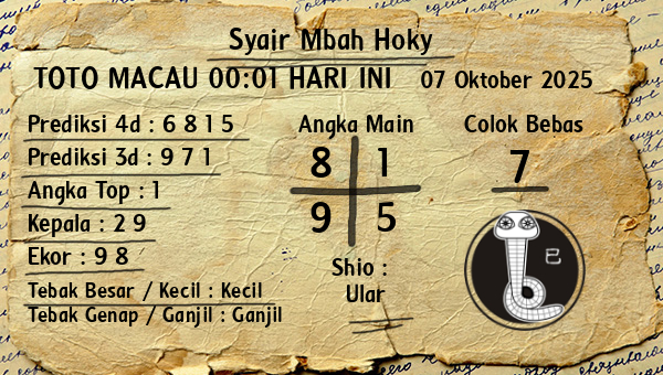 Prediksi Toto Macau 00:01