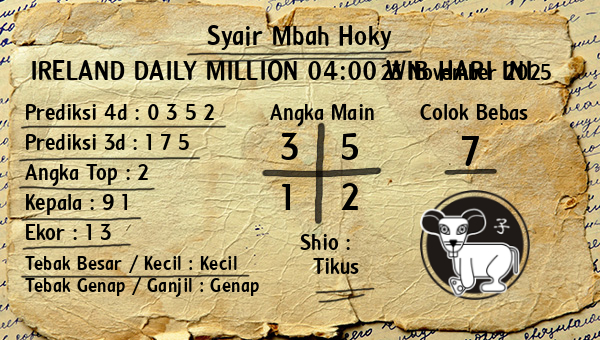 Prediksi Ireland Daily Million 04:00 WIB