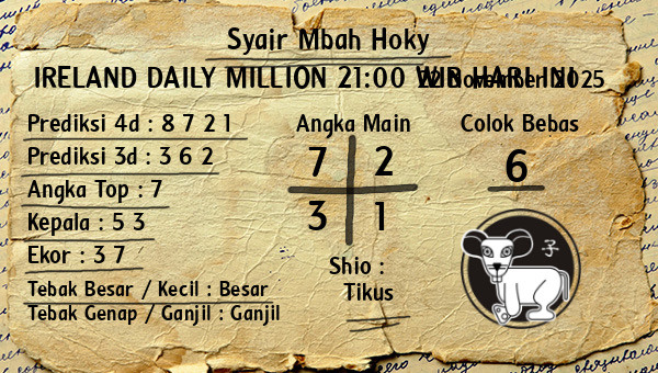 Prediksi Ireland Daily Million 21:00 WIB