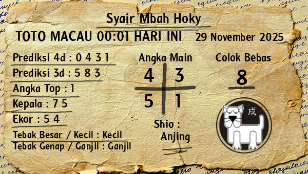 Prediksi Toto Macau 00:01