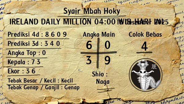 Prediksi Ireland Daily Million 04:00 WIB