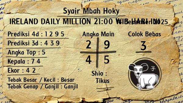Prediksi Ireland Daily Million 21:00 WIB
