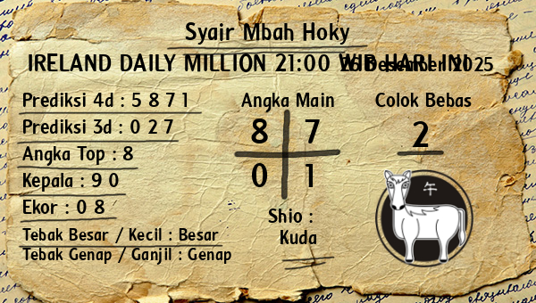 Prediksi Ireland Daily Million 21:00 WIB