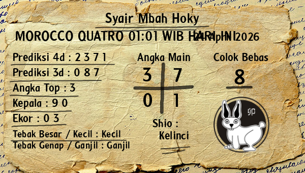 Prediksi Morocco Quatro 01:01 WIB