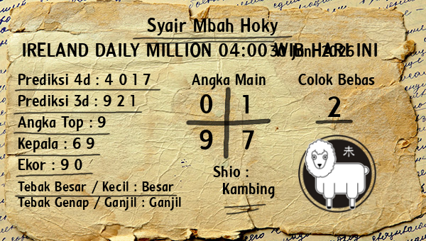 Prediksi Ireland Daily Million 04:00 WIB