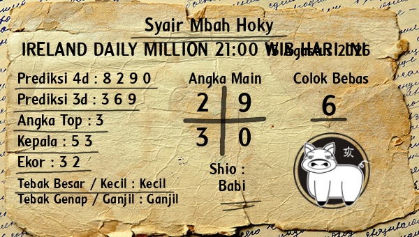 Prediksi Ireland Daily Million 21:00 WIB