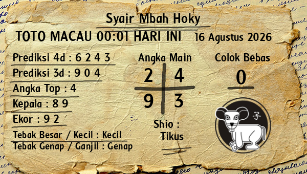 Prediksi Toto Macau 00:01