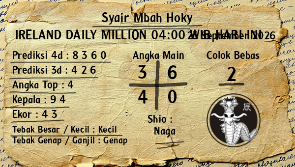 Prediksi Ireland Daily Million 04:00 WIB