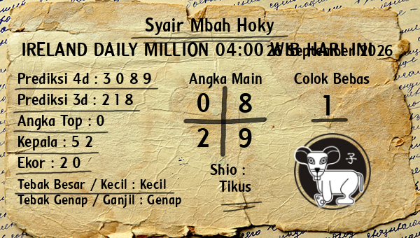 Prediksi Ireland Daily Million 04:00 WIB