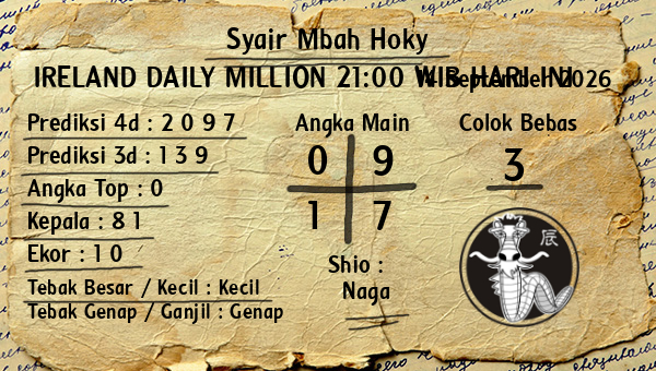 Prediksi Ireland Daily Million 21:00 WIB