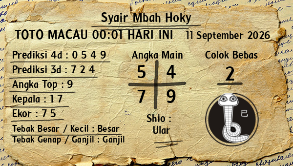 Prediksi Toto Macau 00:01