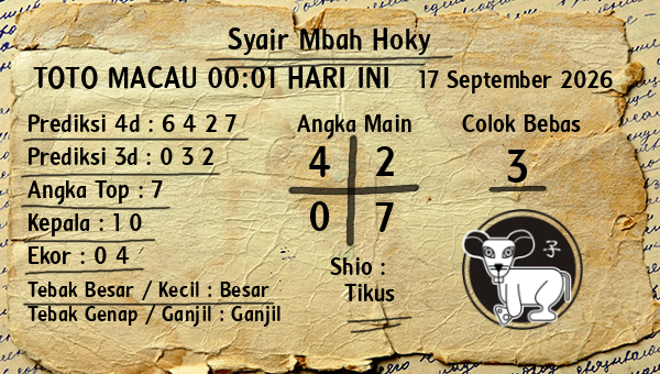 Prediksi Toto Macau 00:01