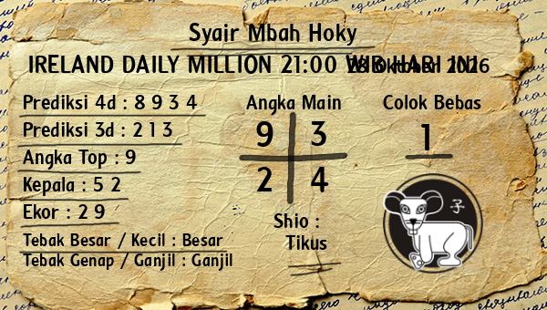 Prediksi Ireland Daily Million 21:00 WIB